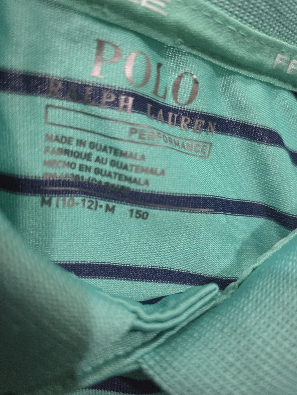 Ralph Lauren Boy’s Mint Green Striped Performance Polo Shirt Sz.10- 12